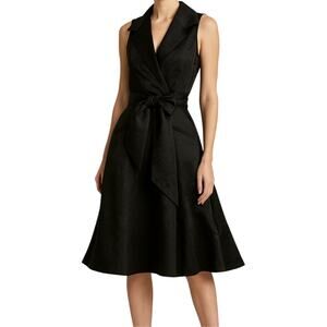 Vintage Tadashi Shoji Collection Little Black Dress 90 Knee Length Wrap Collar 6